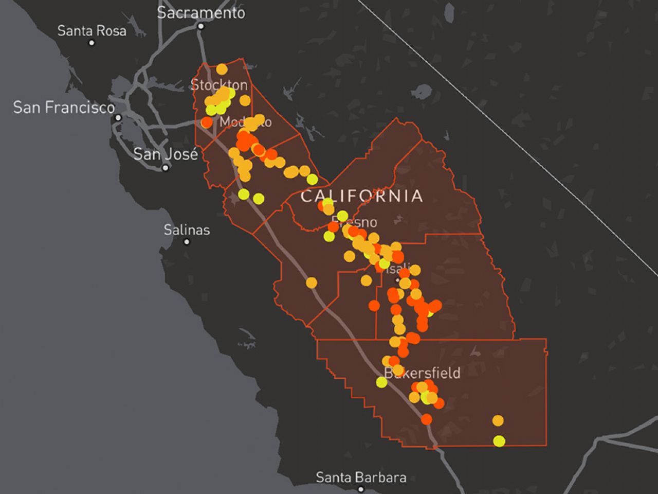 Map of California Central Valley nitrate pollution