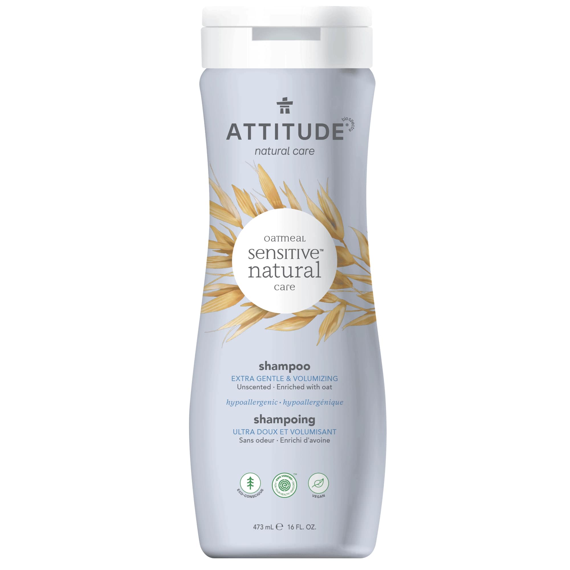 ATTITUDE Sensitive Skin Shampoo, Extra Gentle & Volumizing, Fragrance-Free