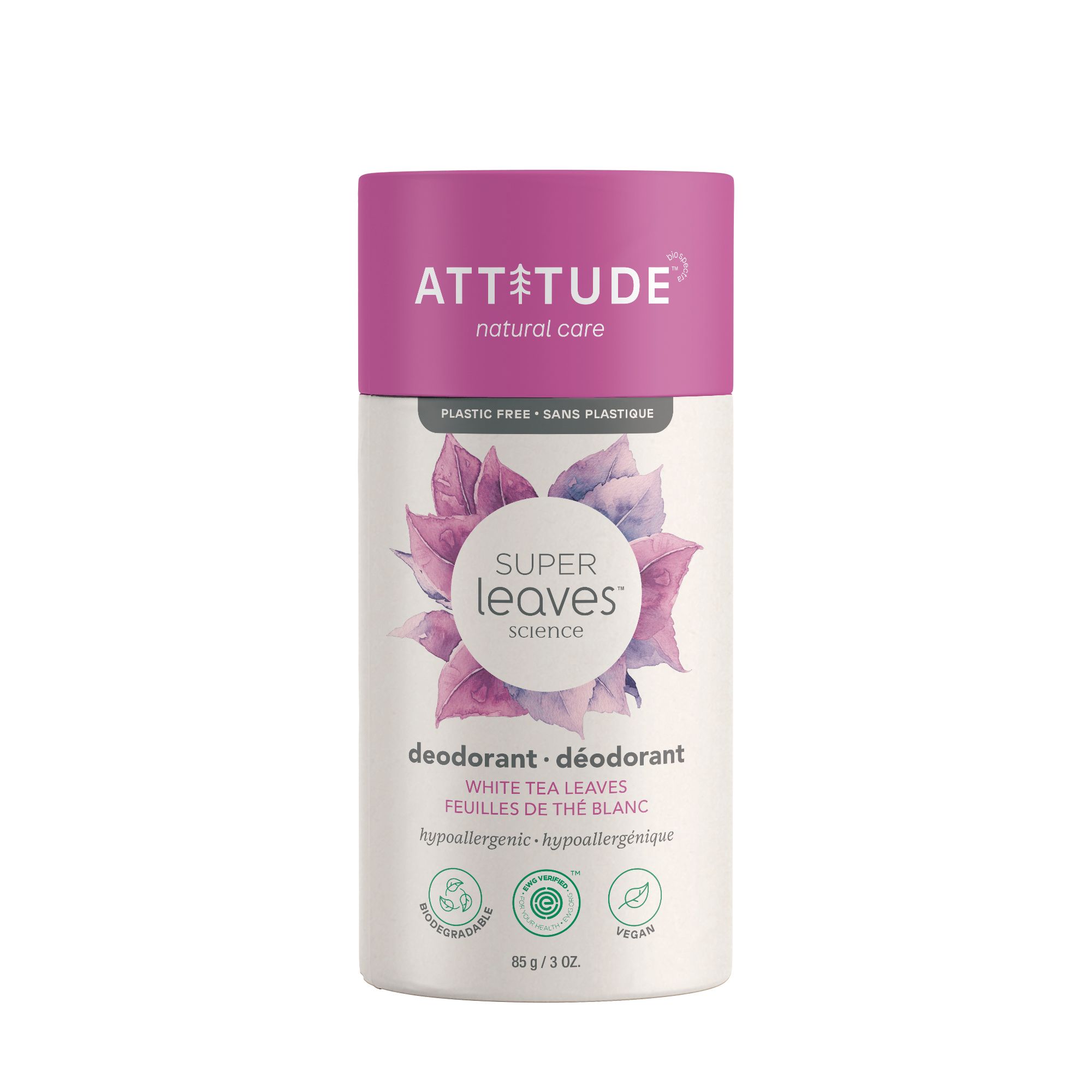 ATTITUDE Super Leaves Plastic Free Deodorant, White Tea Leaves